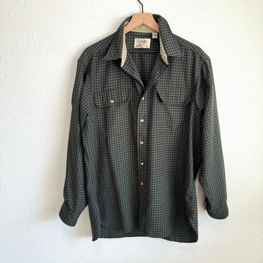 VTG Cabela's Men's XL Button Down Flannel Shirt Plaid Green Shacket Gorpcore